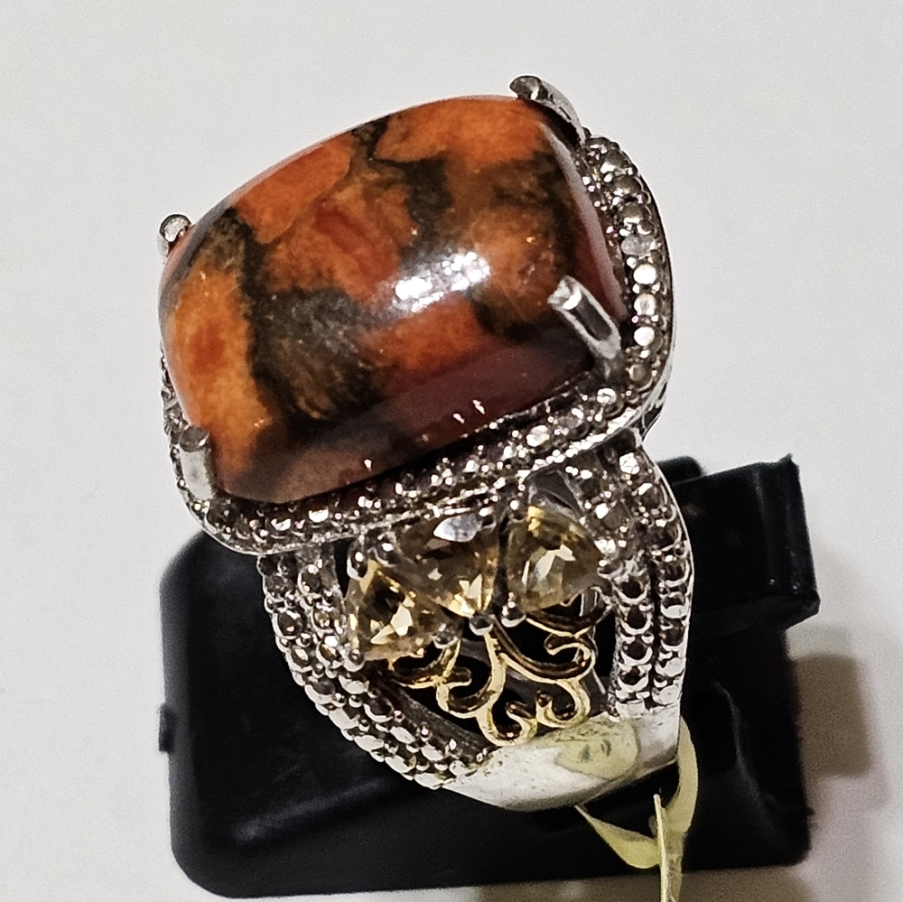 Chuck Clemency Jasper & Citrine Ring Platinum/14k/925 Sz 6! New - Picture 10 of 12